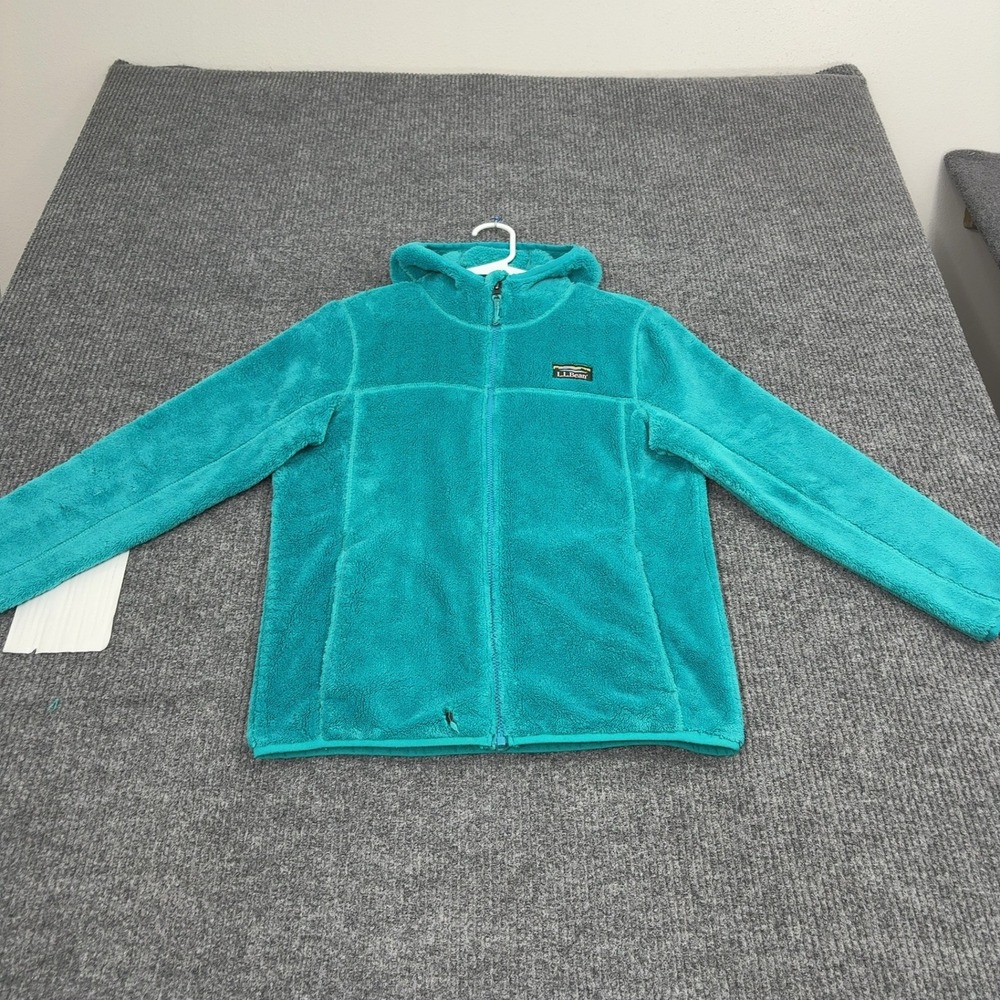 LL Bean Fleece Jacket Kids L Teal Polyester Hooded Full Zip Outdoor Gorpcore